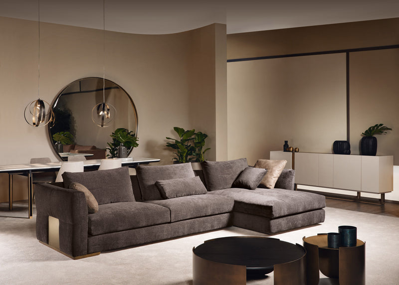 Modern Taupe Velvet Sectional Sofa
