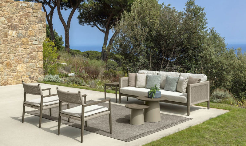 Modern Teak & Rope Outdoor Lounge Set – Customizable Sofa, Armchairs & Tables