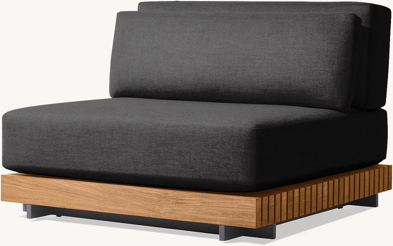 Modern Teak Outdoor Sectional Sofa Set – Deep Seating with Slatted Wood Base & Charcoal Cushions