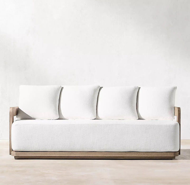 Modern Teak Outdoor Sofa Set – Luxury Deep Seating with Solid Wood Frame & Plush White Cushions