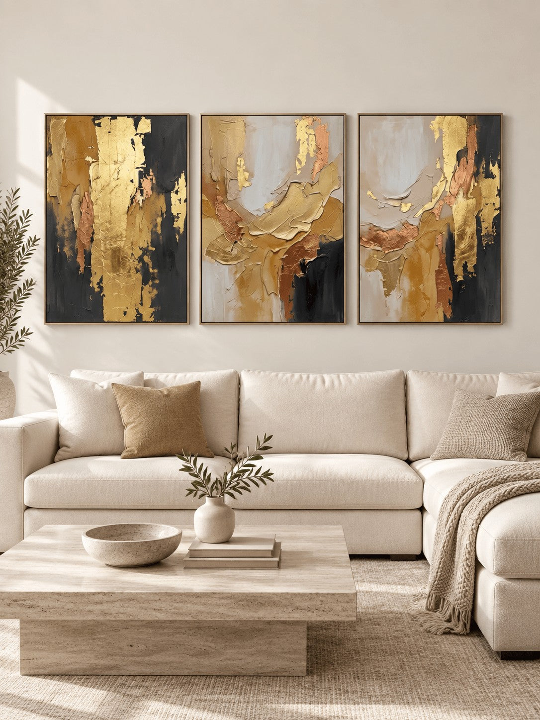 Modern Textured Abstract Triptych Wall Art