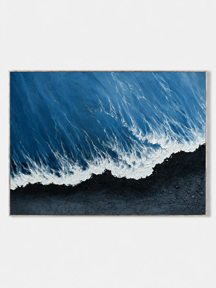 Modern Textured Black Sand Ocean Wave Wall Art