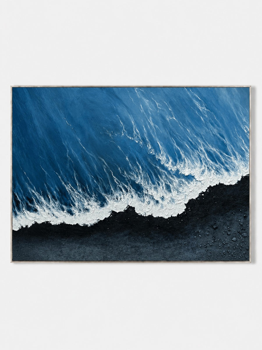 Modern Textured Black Sand Ocean Wave Wall Art