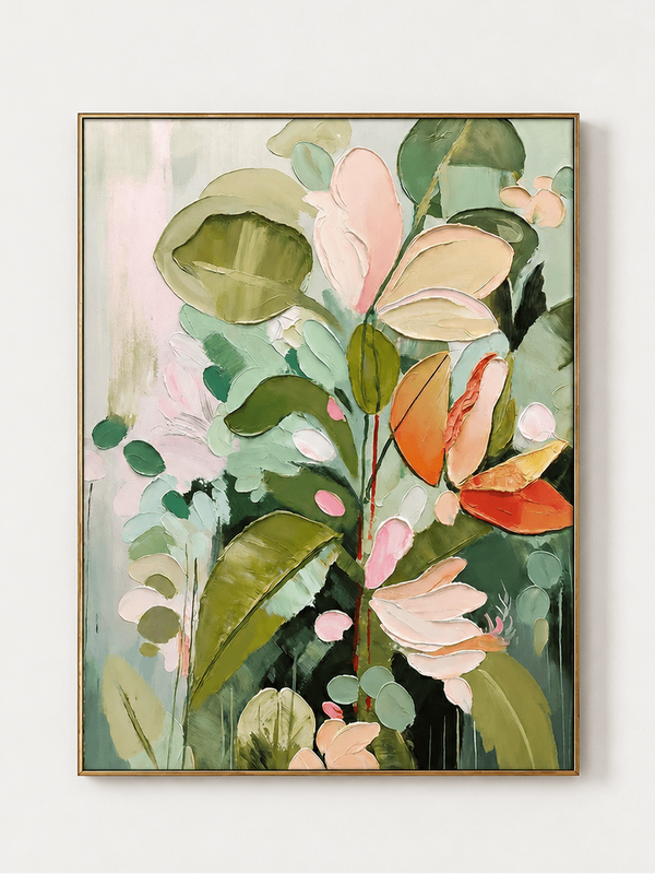 Modern Textured Botanical Wall Art, Blush Garden Bloom