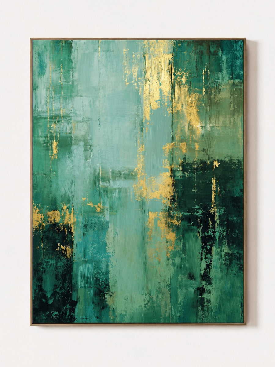 Modern Textured Emerald Green & Gold Abstract Wall Art