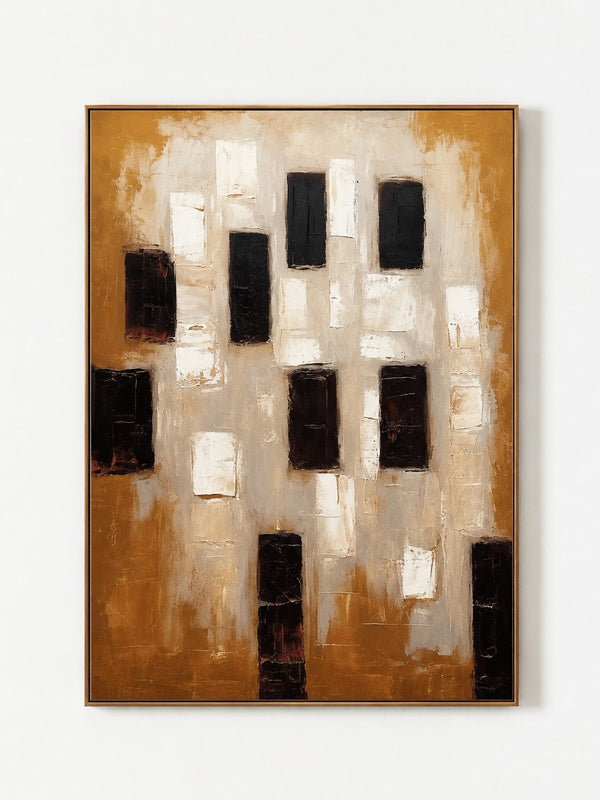 Modern Textured Geometric Wall Art, Ochre Window Grid