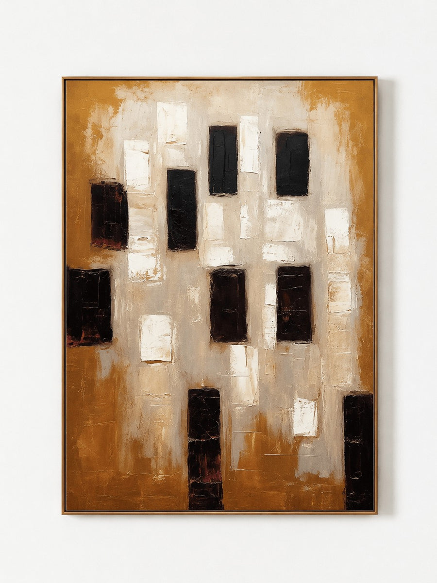 Modern Textured Geometric Wall Art, Ochre Window Grid