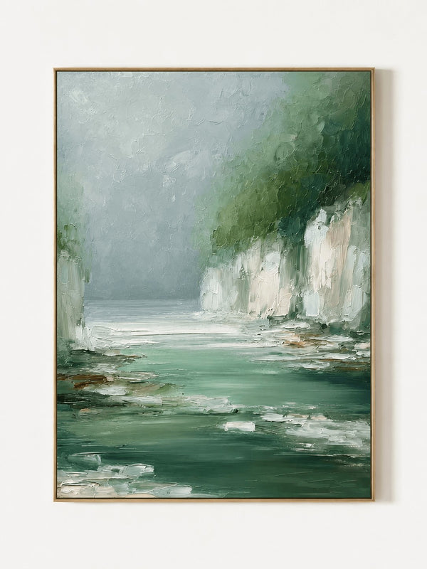 Modern Textured Landscape Wall Art, Emerald River Gorge
