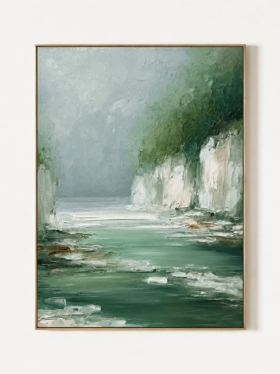 Modern Textured Landscape Wall Art, Emerald River Gorge