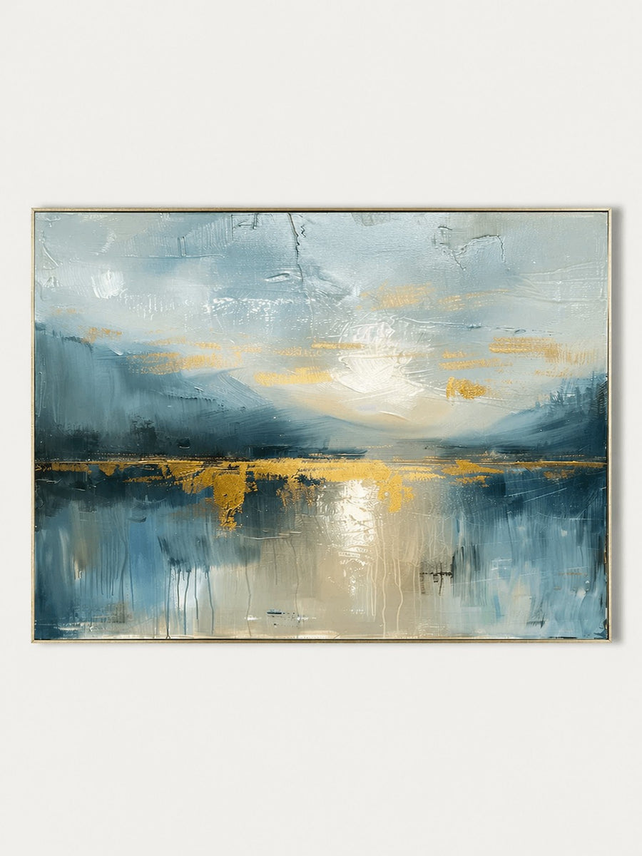 Modern Textured Landscape Wall Art, Golden Blue Horizon