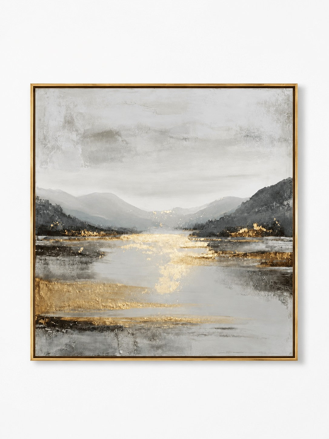 Modern Textured Landscape Wall Art, Golden Mountain Lake