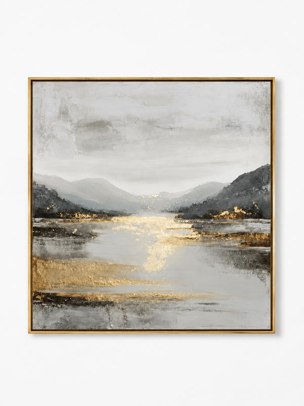 Modern Textured Landscape Wall Art, Golden Mountain Lake
