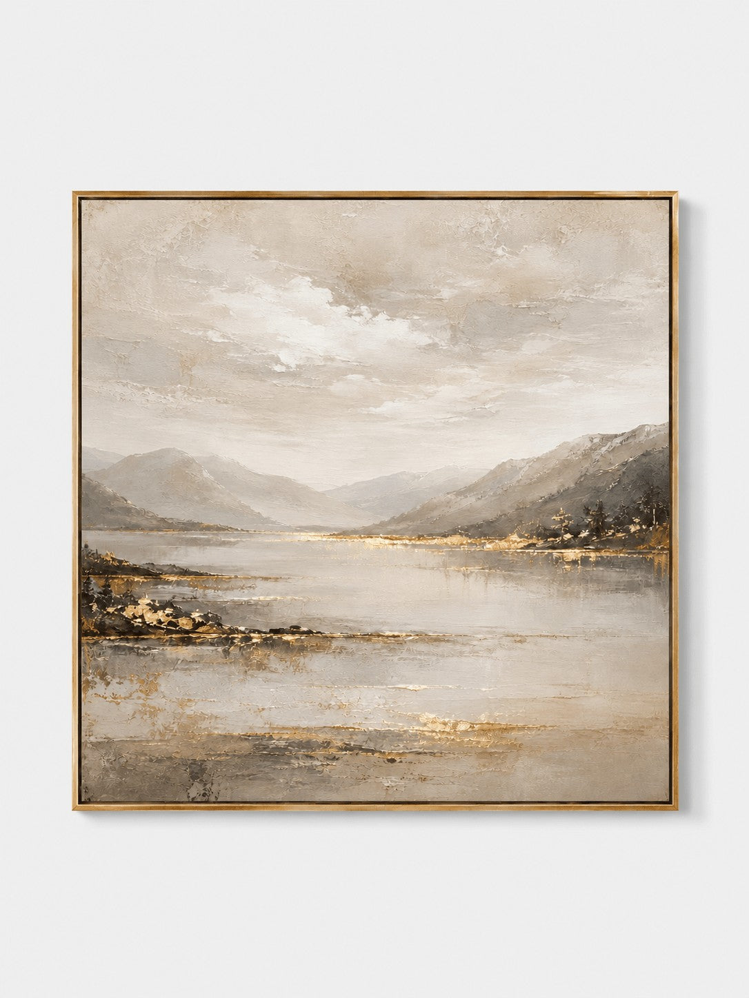 Modern Textured Landscape Wall Art, Misty Mountain Lake