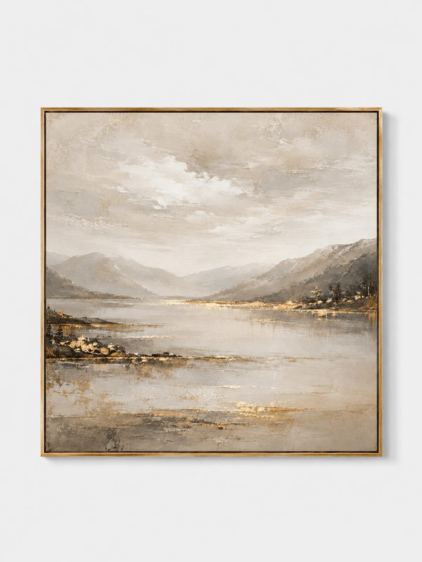Modern Textured Landscape Wall Art, Misty Mountain Lake