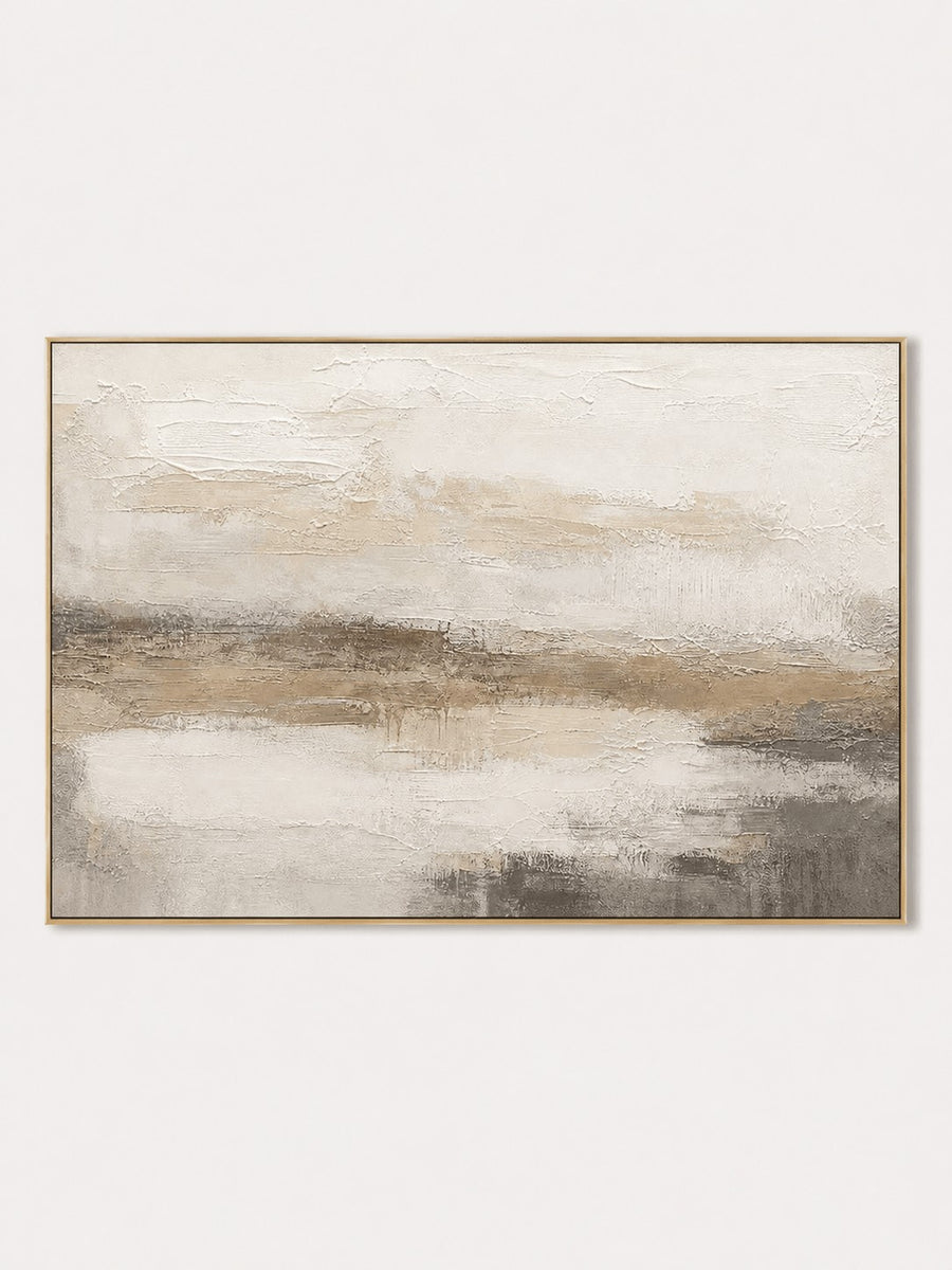 Modern Textured Landscape Wall Art, Quiet Ivory Horizon