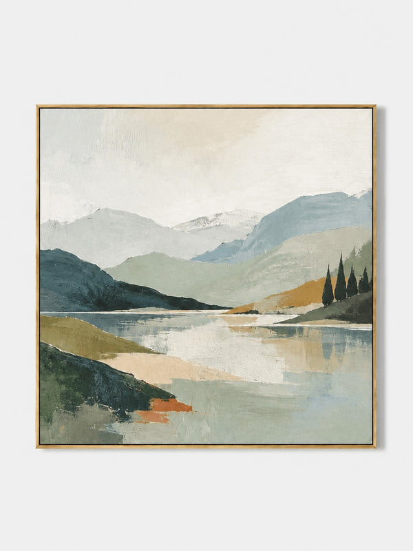 Modern Textured Landscape Wall Art, Sage Mountain Lake