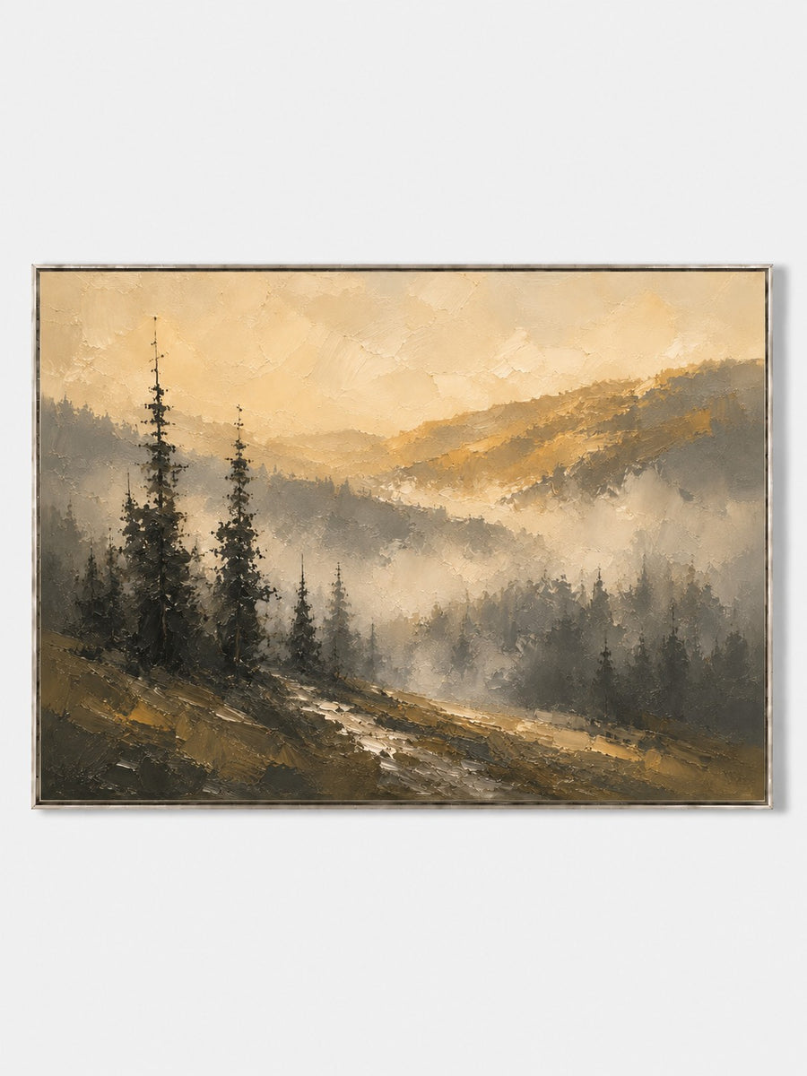 Modern Textured Misty Mountain Forest Wall Art