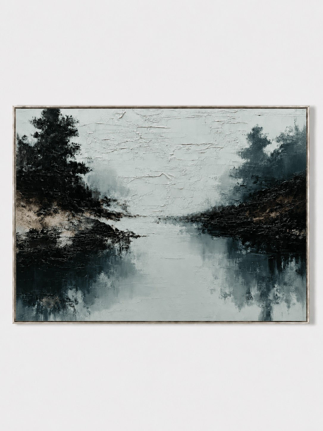 Modern Textured Moody Lake Reflection Wall Art