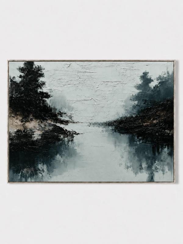 Modern Textured Moody Lake Reflection Wall Art