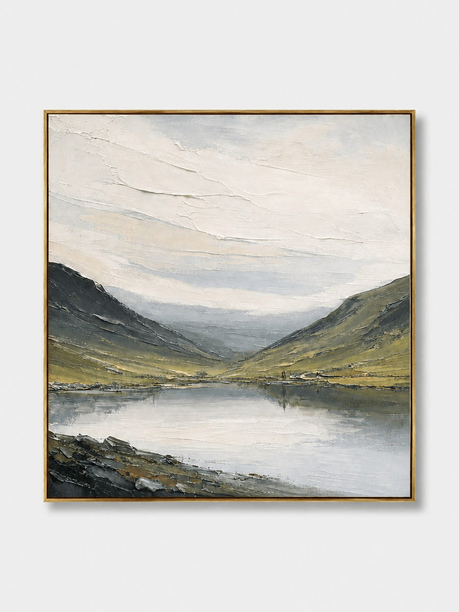 Modern Textured Mountain Lake Landscape Wall Art
