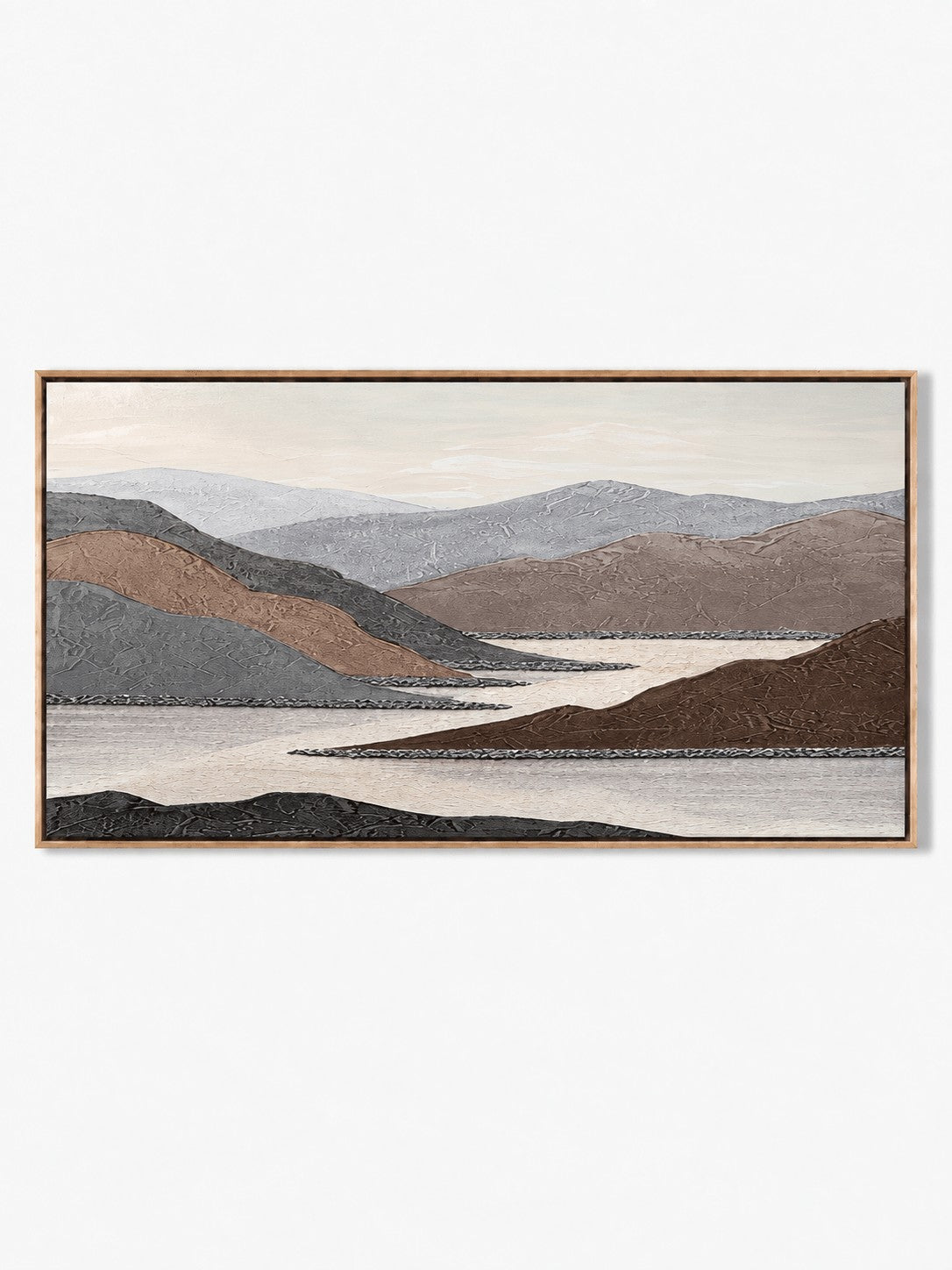 Modern Textured Mountain Landscape Wall Art, Taupe Valley Lake