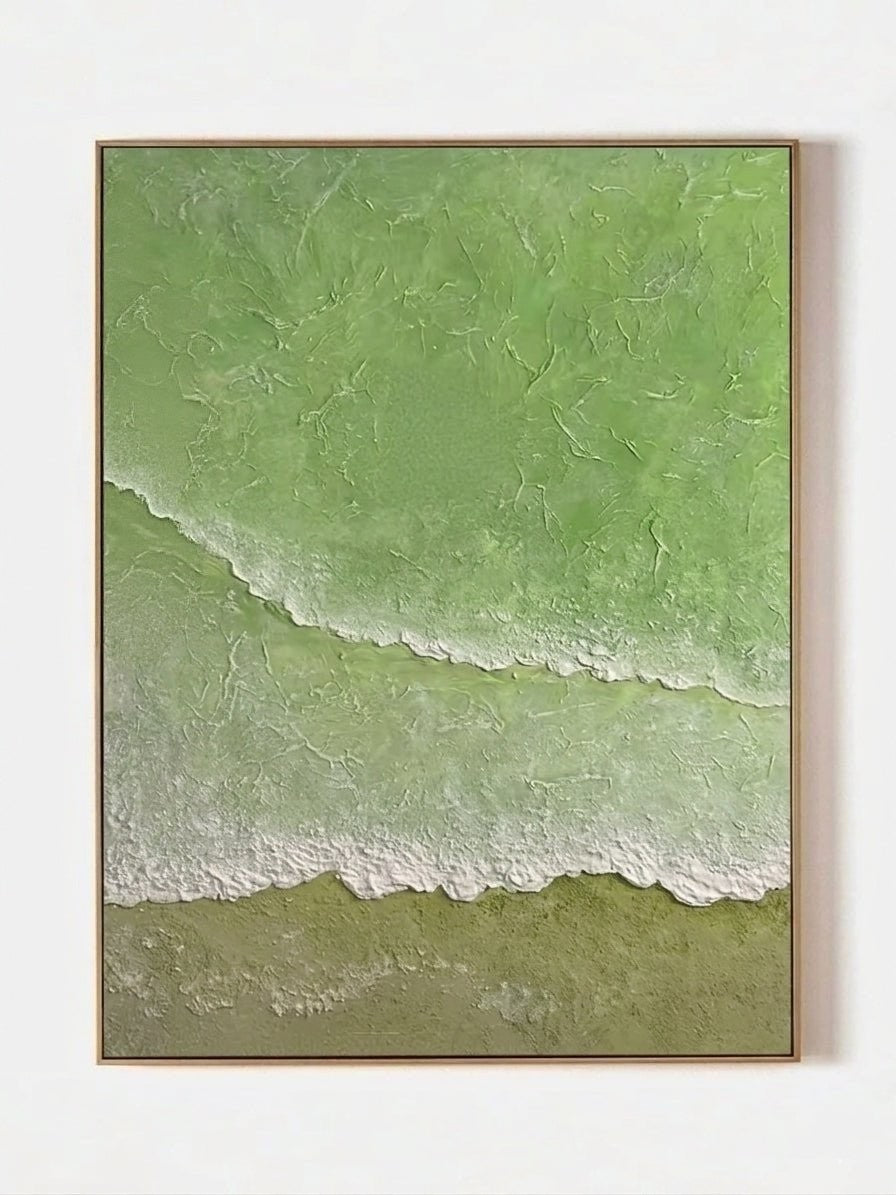 Modern Textured Sage Green Ocean Waves Wall Art
