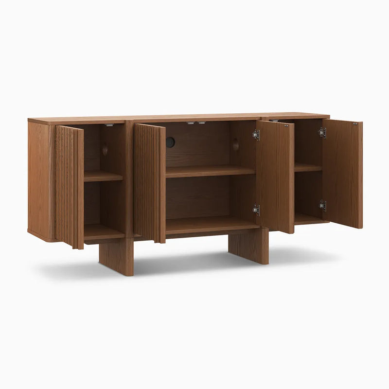 Modern Vertical Slatted Wood Sideboard – Minimalist Storage Cabinet