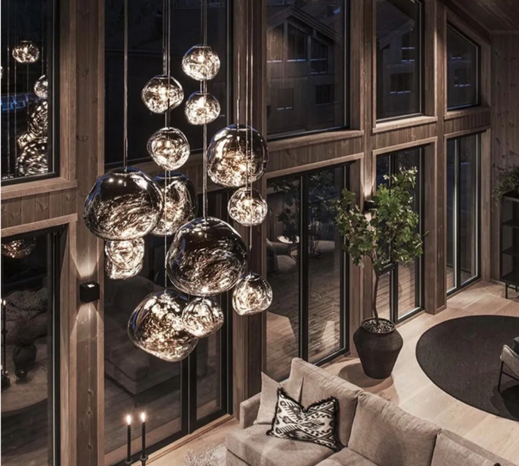 Molten Smoky Gray and Amber Glass Cluster Chandelier