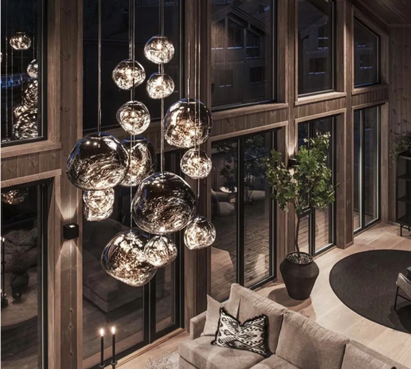 Molten Smoky Gray and Amber Glass Cluster Chandelier