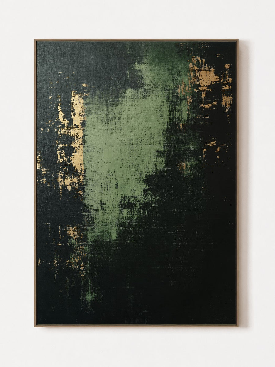 Moody Textured Dark Green Abstract Wall Art