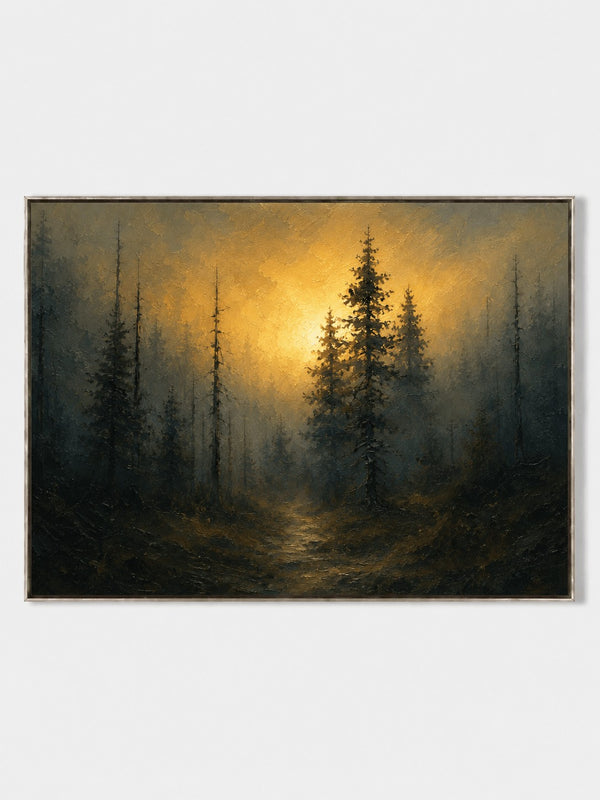 Moody Textured Golden Pine Forest Wall Art