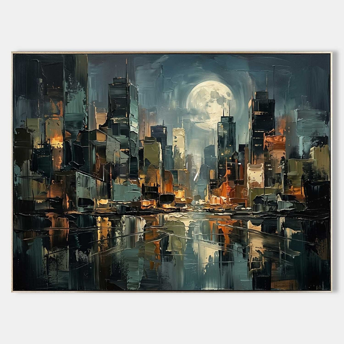 Reflejos de la ciudad a la luz de la luna por la noche