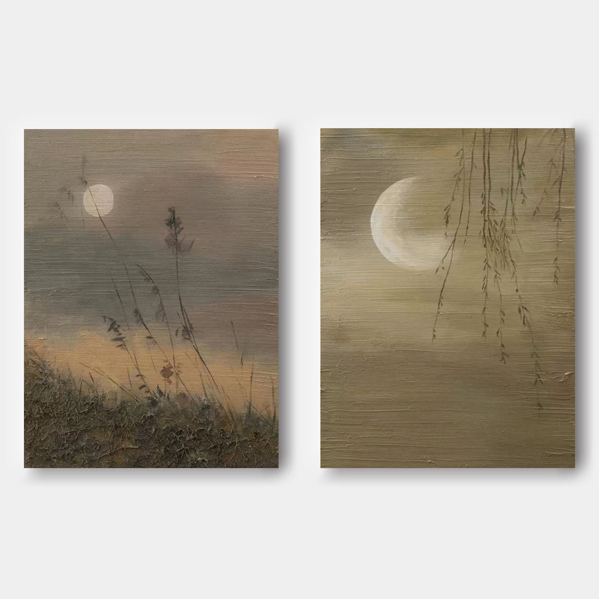 Moonlit Reeds and Willow Diptych