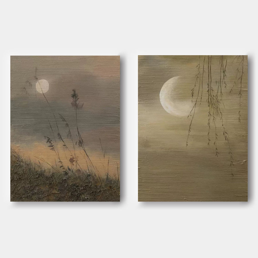 Moonlit Reeds and Willow Diptych