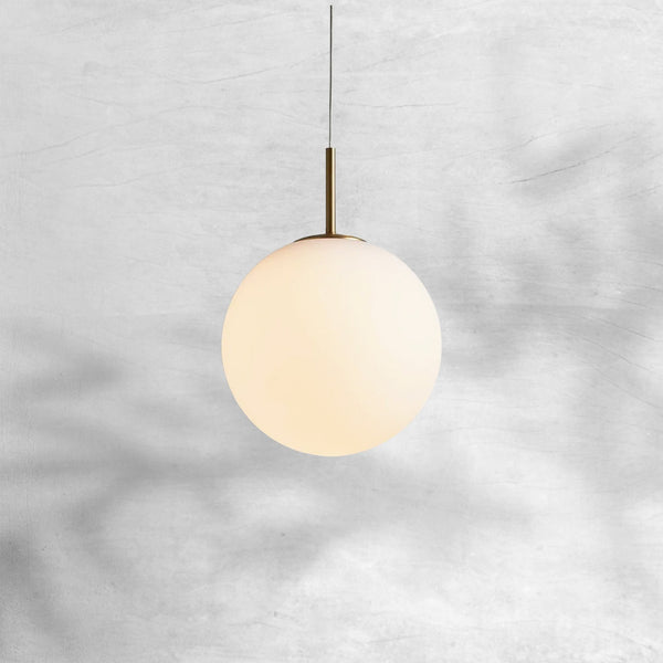 Mouth Blown Glass Globe and Satin Brass Pendant