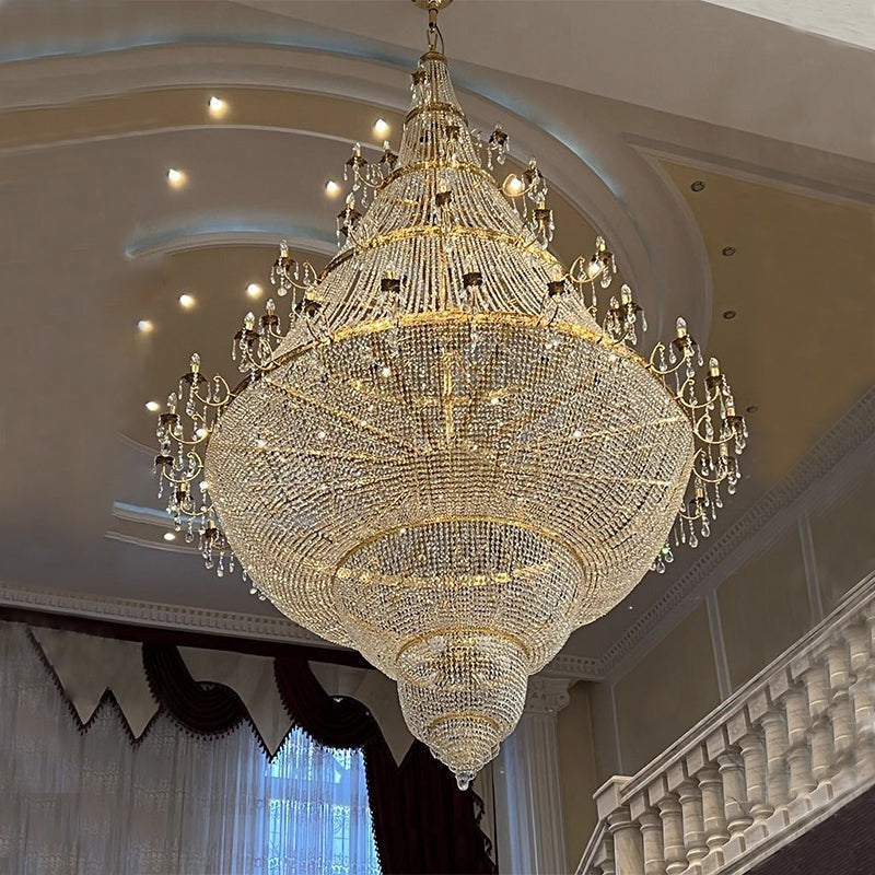 Multi-Tiered Crystal and Metal Foyer Chandelier