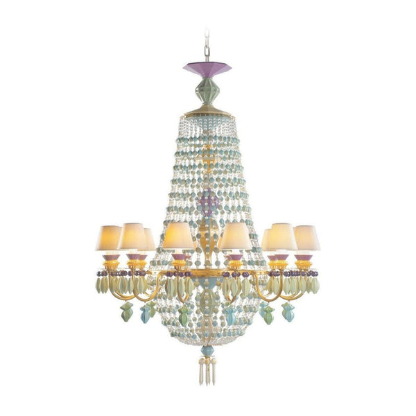 Multicolor Porcelain Tulip Cluster Chandelier with Glass Beads
