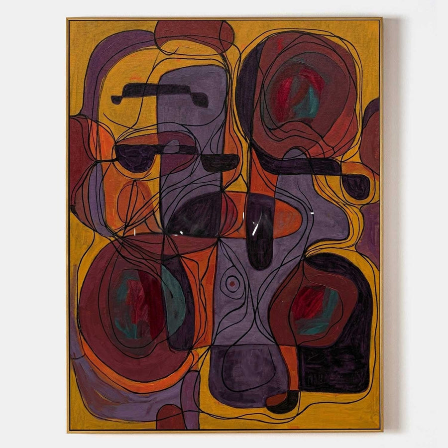 Mustard and Plum Abstract Faces