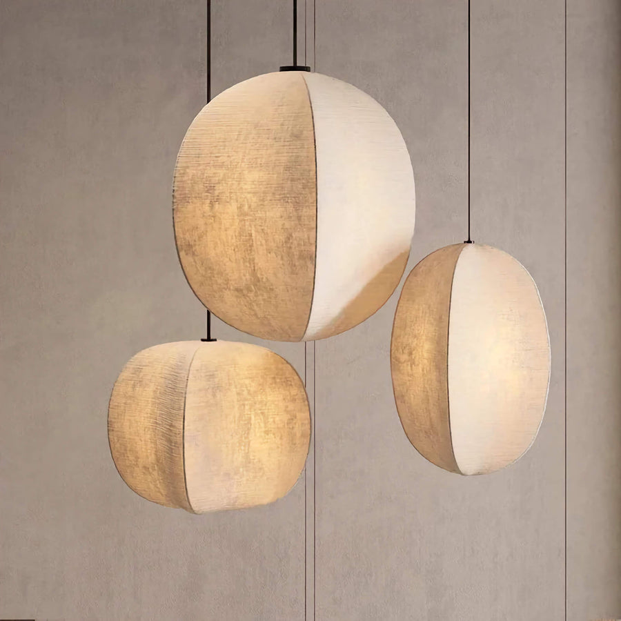 Natural Linen Globe Pendant with Iron Frame