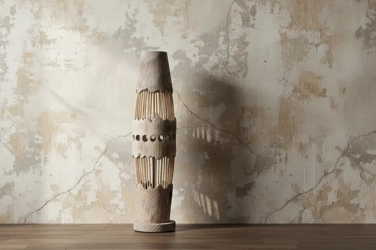 Natural Wood Floor Lamp with Adjustable Shade