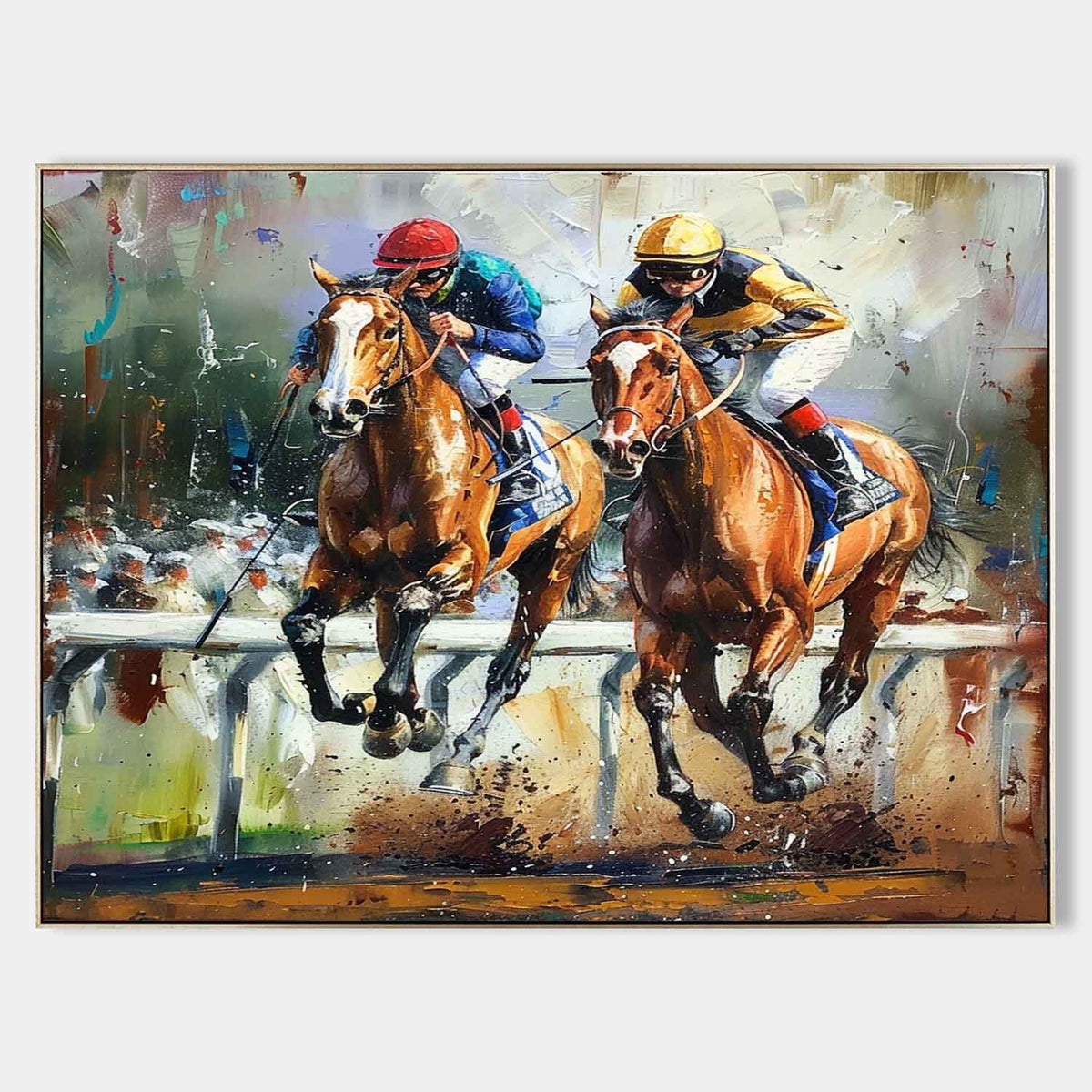 Neck and Neck Racehorses at Full Gallop
