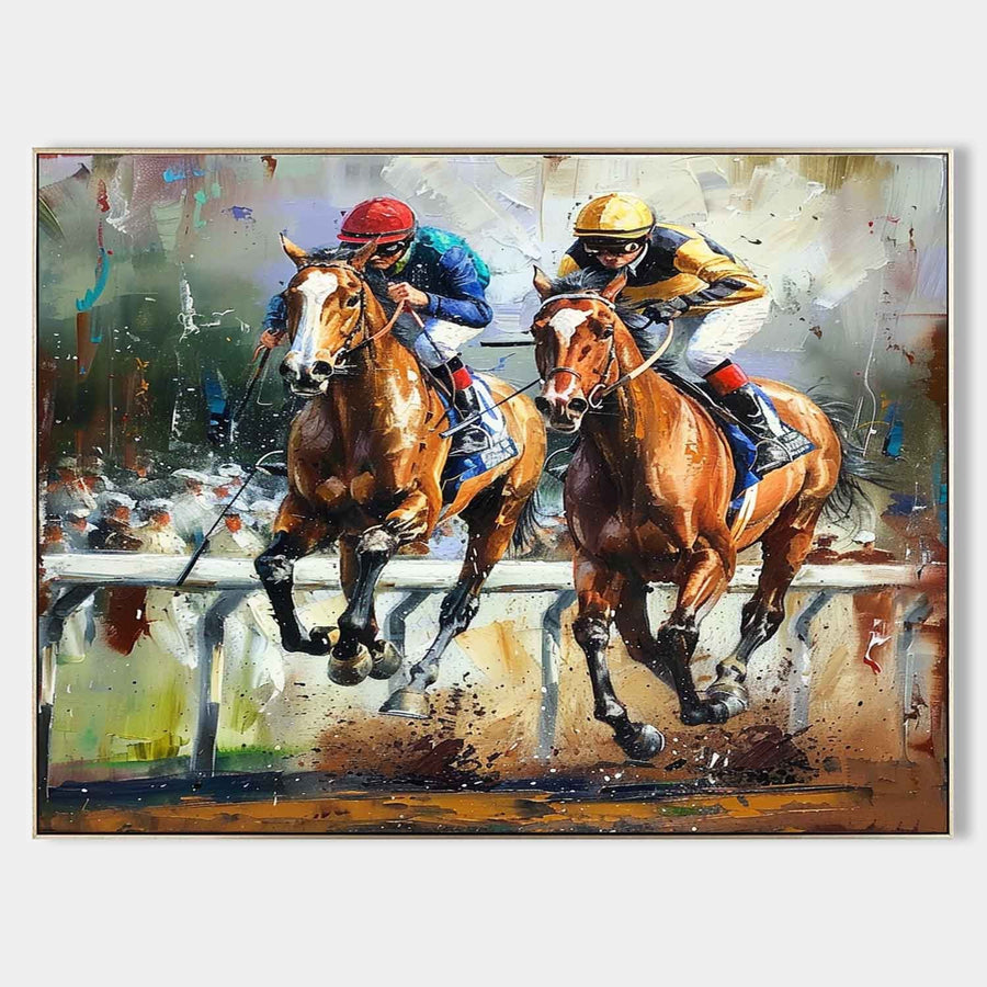 Neck and Neck Racehorses at Full Gallop