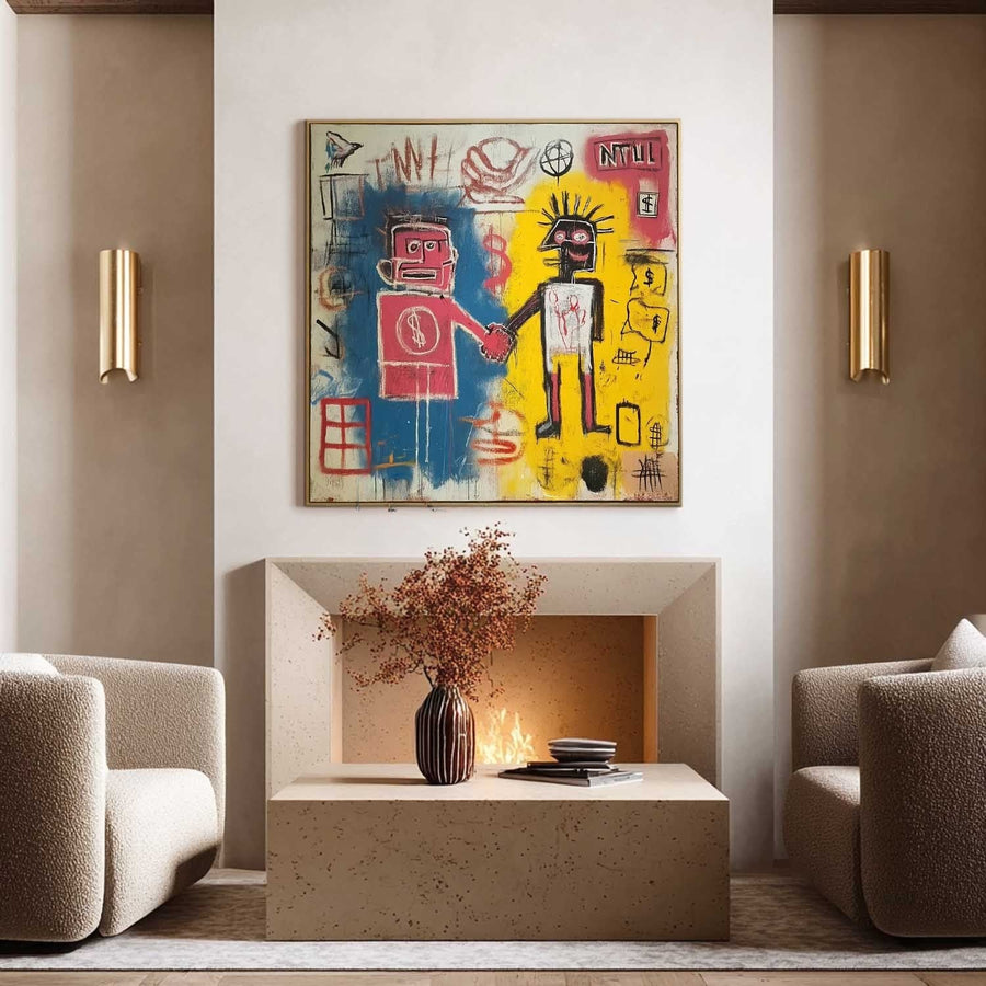 Neo-Expressionist Handshake in Blue and Yellow