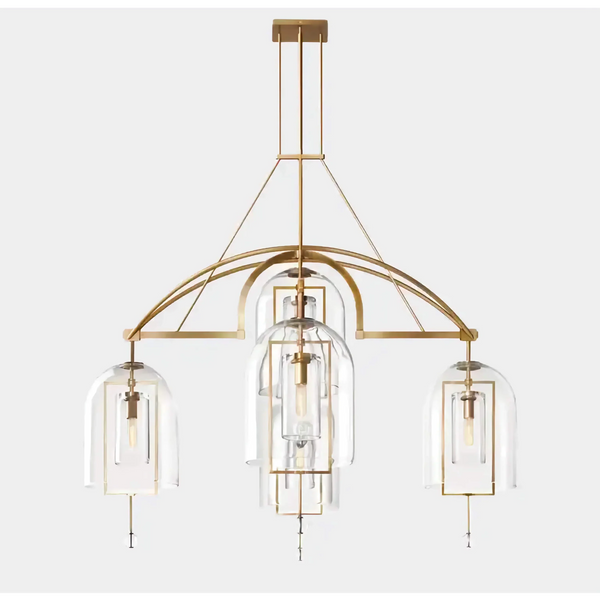 Nested Glass Dome Arched Brass Chandelier