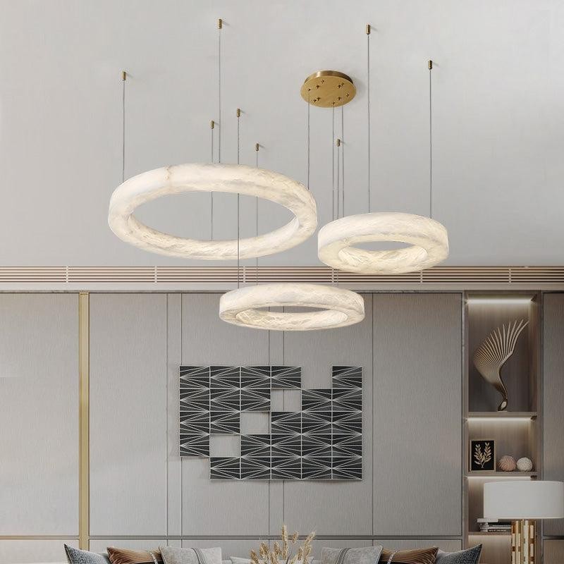 Nested Natural Alabaster Halo Chandelier