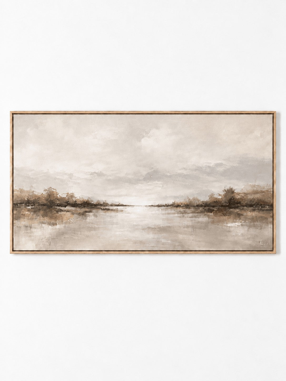 Neutral Panoramic Misty Lake Painting