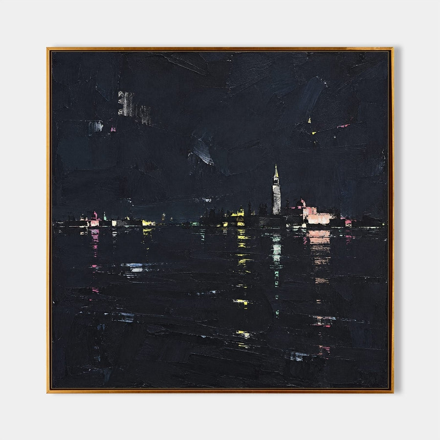 Nocturne of a Lit Waterfront Skyline