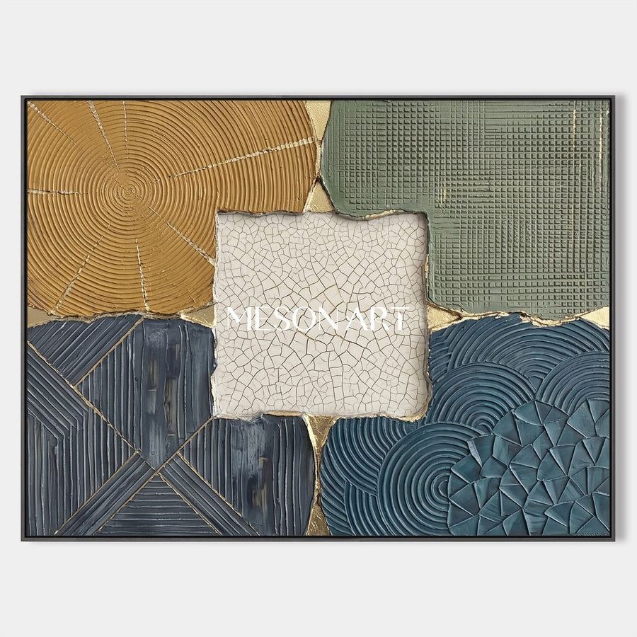Ochre Sage and Indigo Textured Patchwork