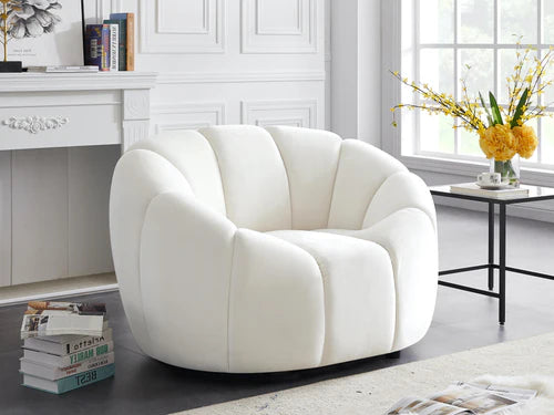 Off White Velvet Modern White Channel Tufted Sofa Chair – Plush Velvet