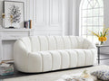 Off White Velvet Modern White Channel Tufted Sofa - Side View